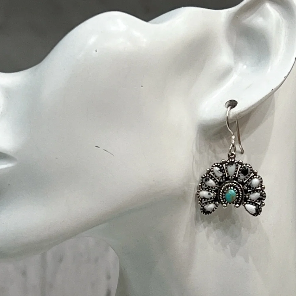 White Buffalo Royston Turquoise Sterling Silver BOHO Earrings